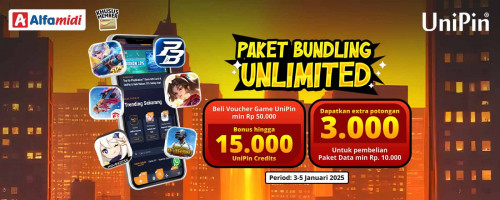 Bonus Awal Tahun! Beli Voucher UniPin di Alfamidi, Dapatkan Diskon Paket Data & Bonus UniPin Credits!